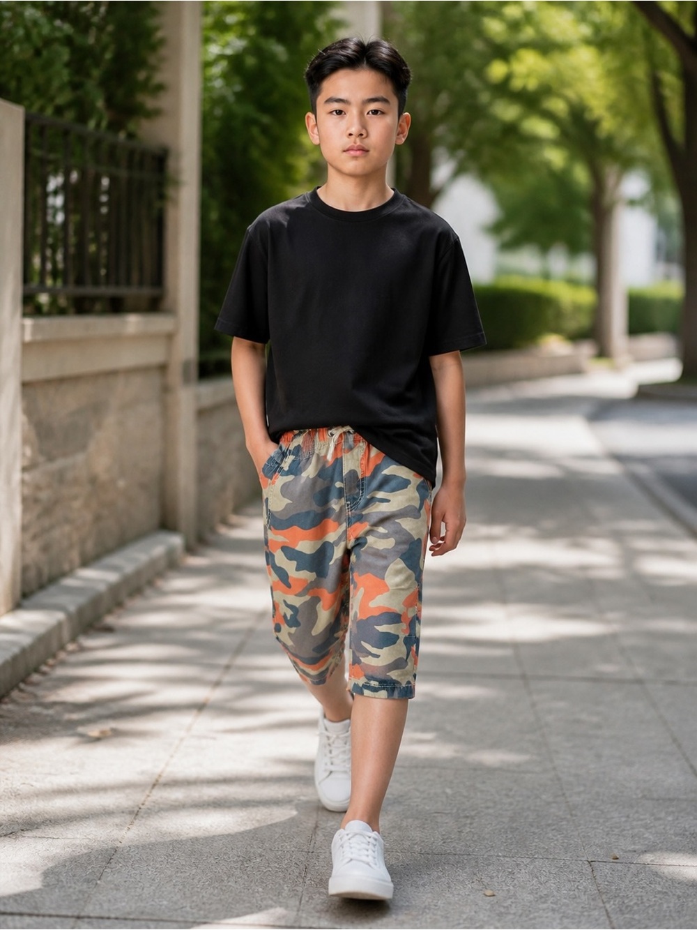 Mini Boden Orange Camo Shorts